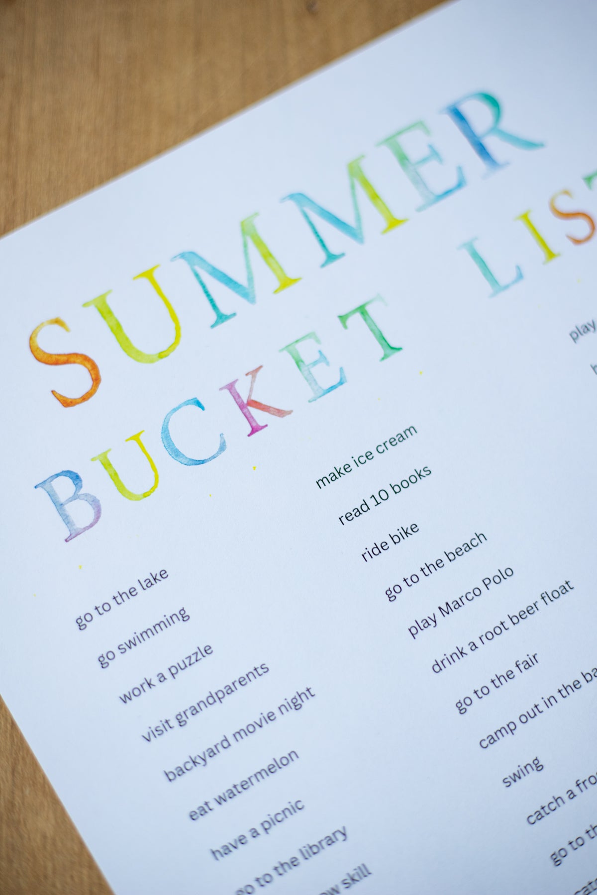 Summer Bucket List Kit for Kids/Families