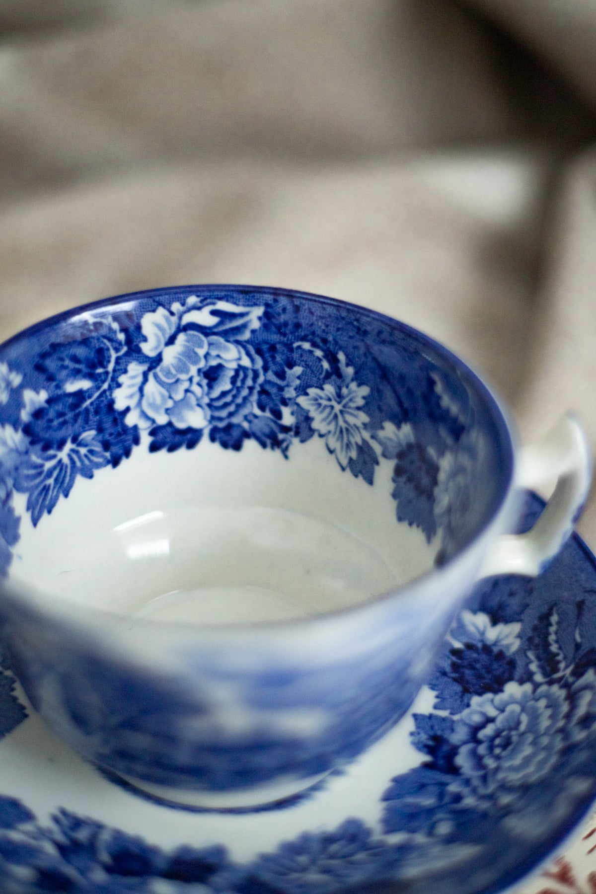 Antique Blue Transferware Teacup and Saucer Set