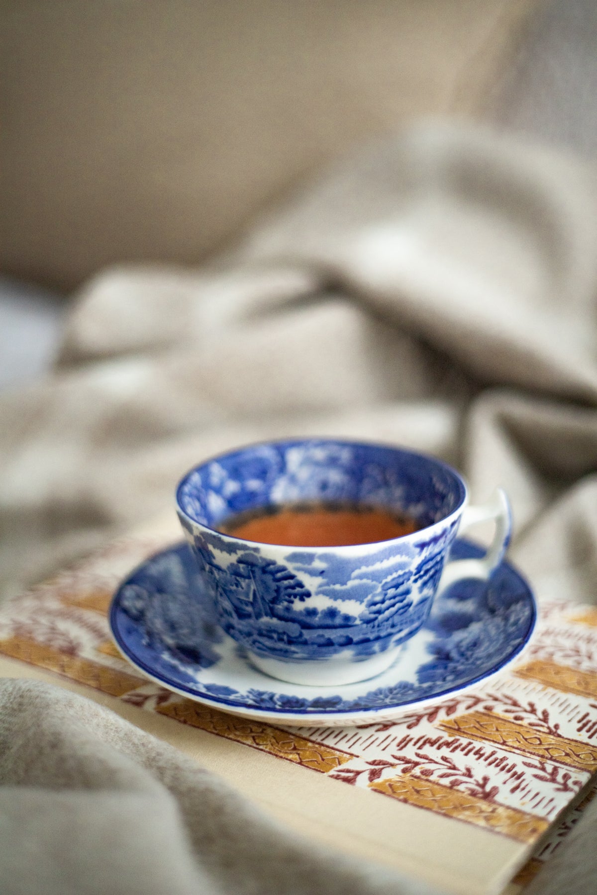 Antique Blue Transferware Teacup and Saucer Set