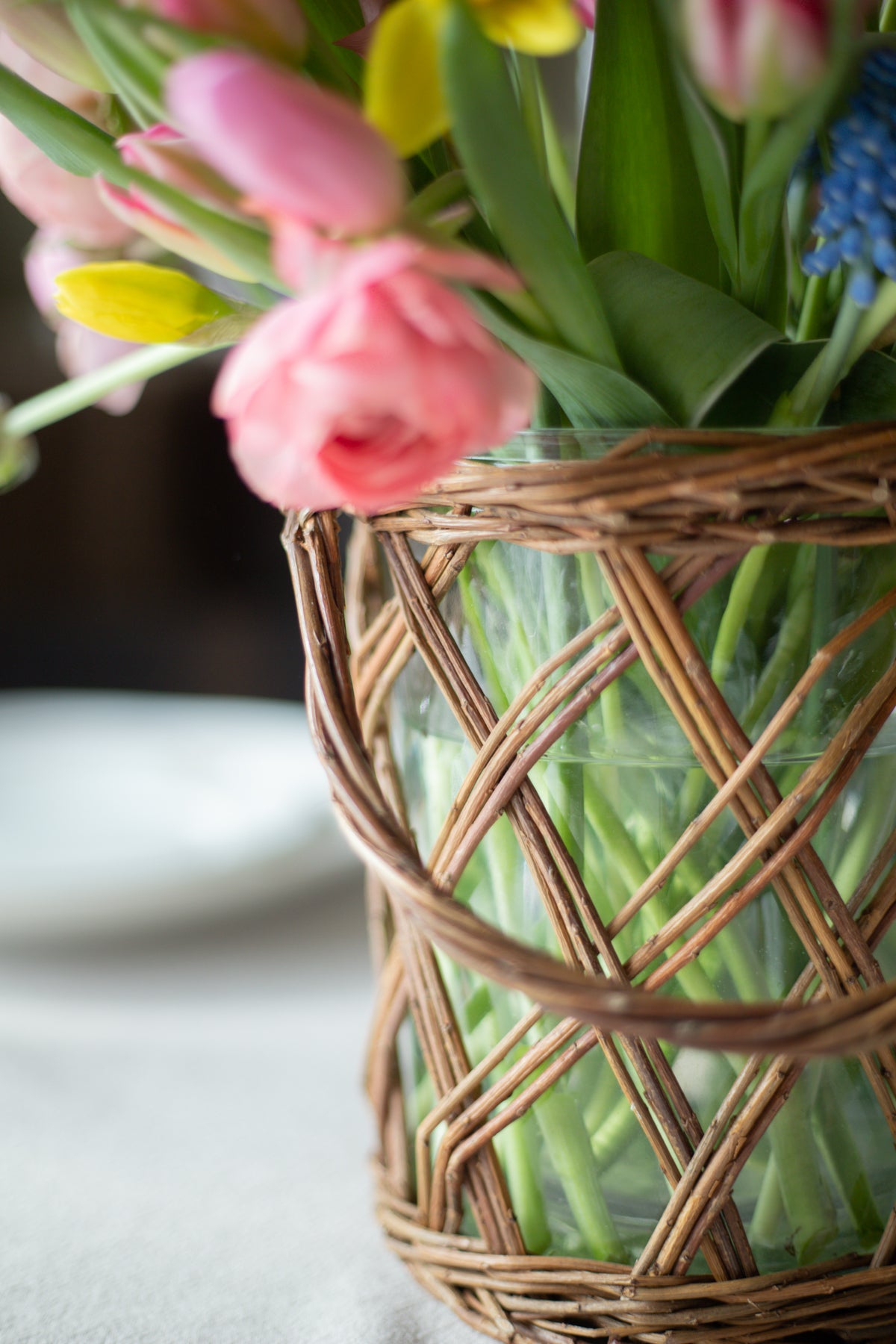 Classic Glass and Wicker Vase