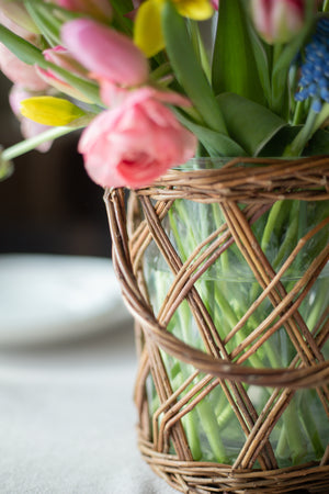 Classic Glass and Wicker Vase