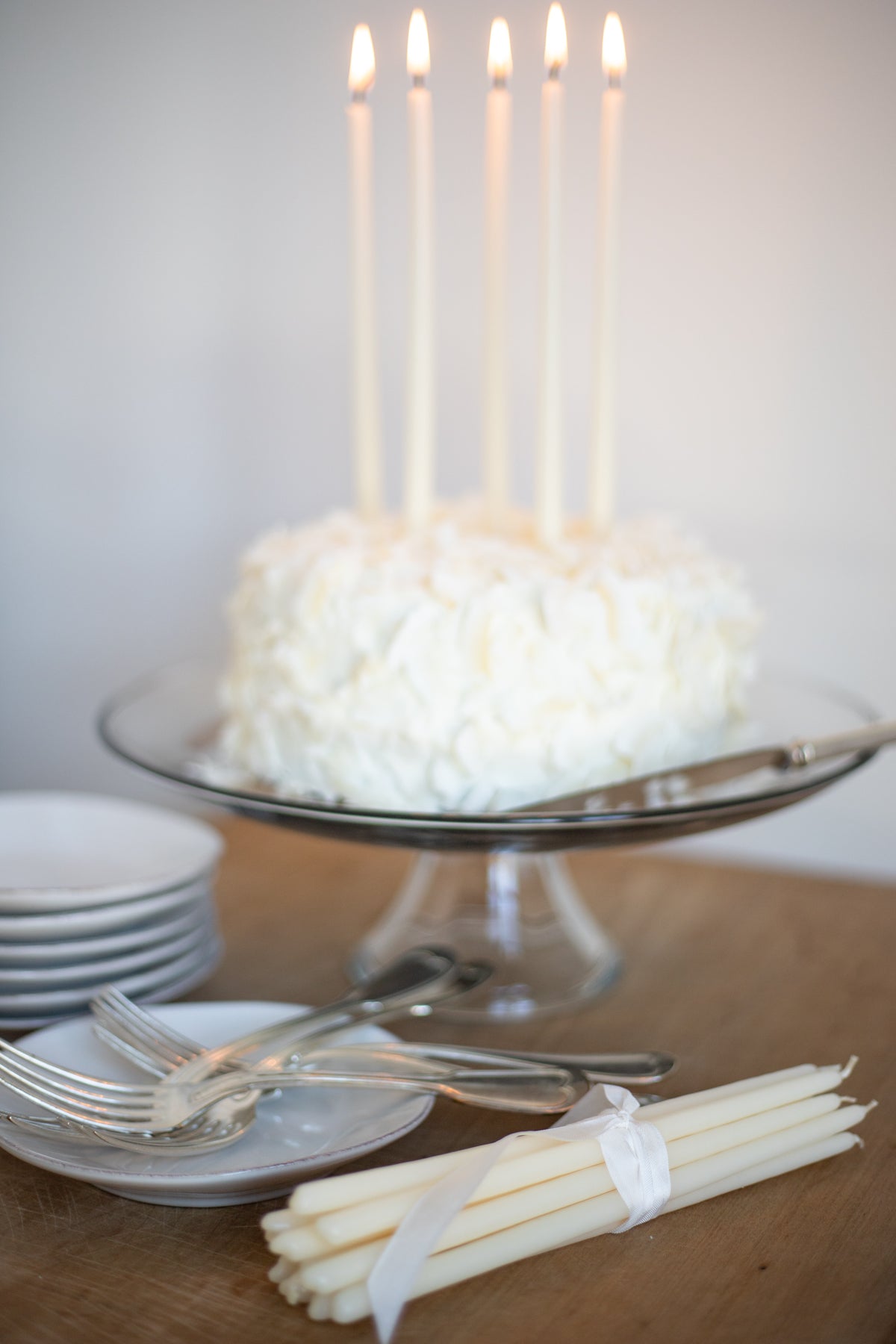Tall Skinny Birthday Taper Candles - Color: Buttermilk - 12 ct