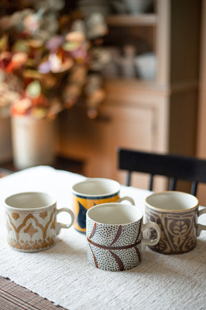 Hand-painted Stoneware Mugs - Set of 4