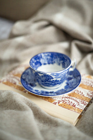 Antique Blue Transferware Teacup and Saucer Set