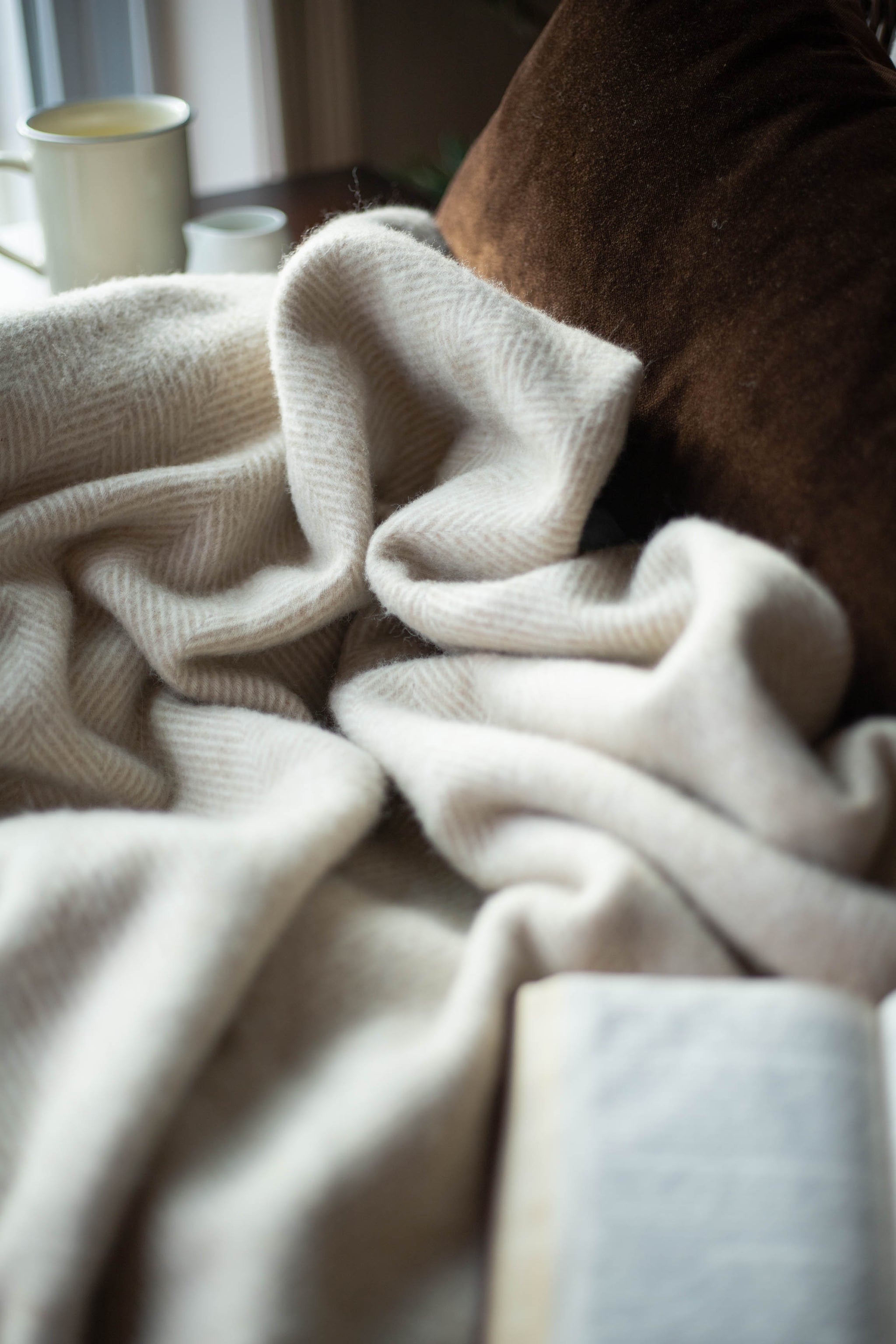 Shetland Wool Throw - Natural Herringbone