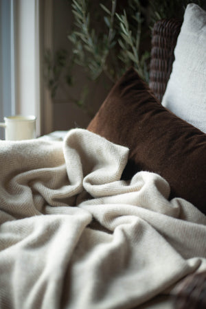 Shetland Wool Throw - Natural Herringbone
