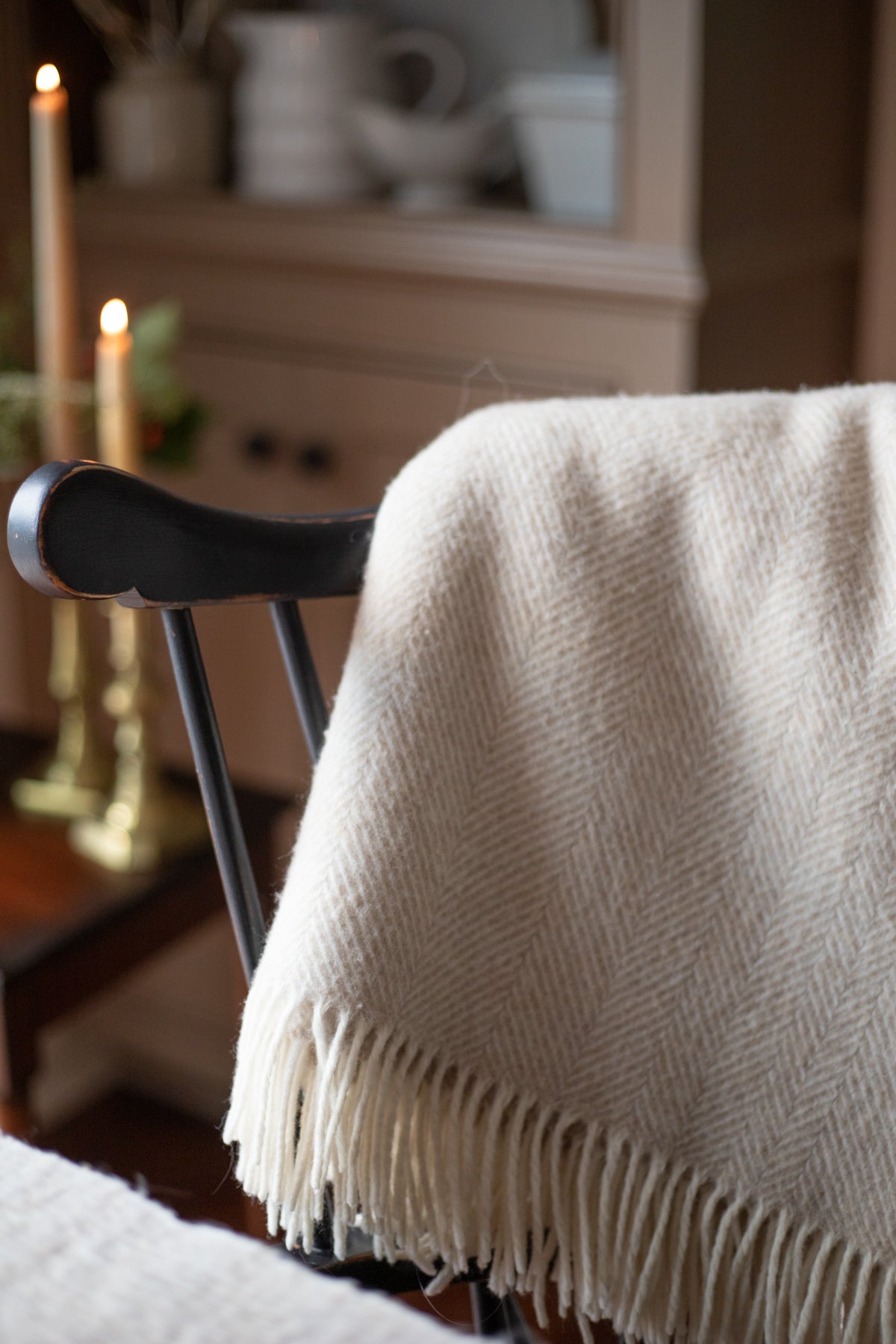 Shetland Wool Throw - Natural Herringbone