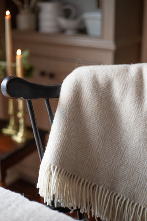 Shetland Wool Throw - Natural Herringbone