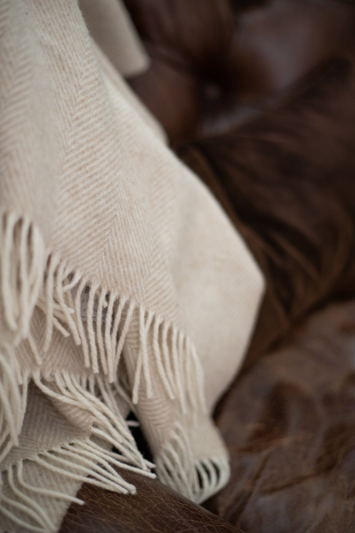 Shetland Wool Throw - Natural Herringbone