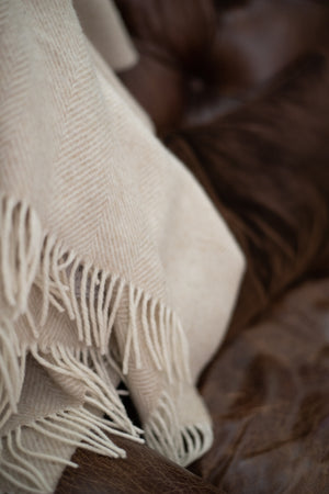 Shetland Wool Throw - Natural Herringbone