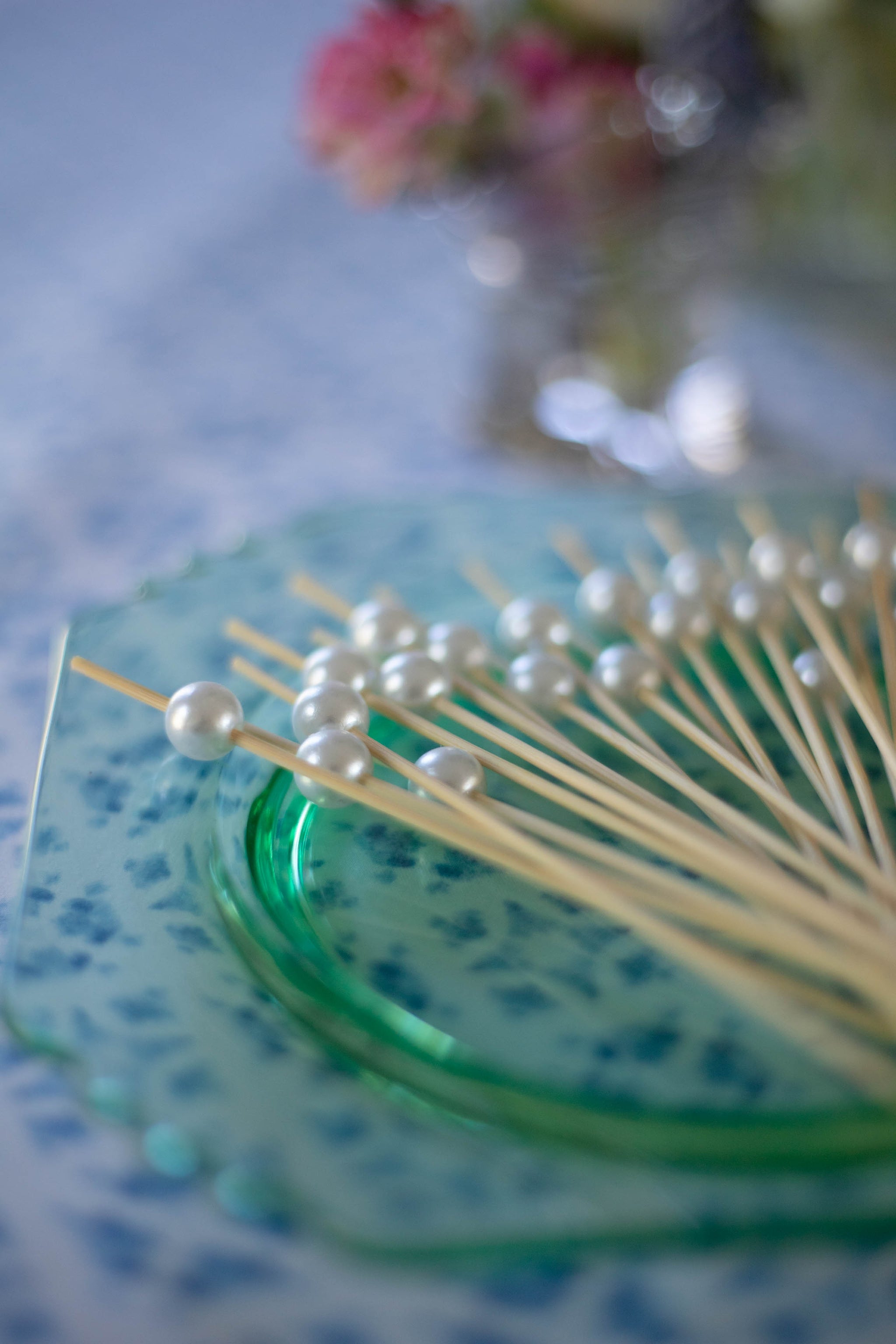 Bamboo Skewers/Cocktail Picks with Pearls - Set of 20