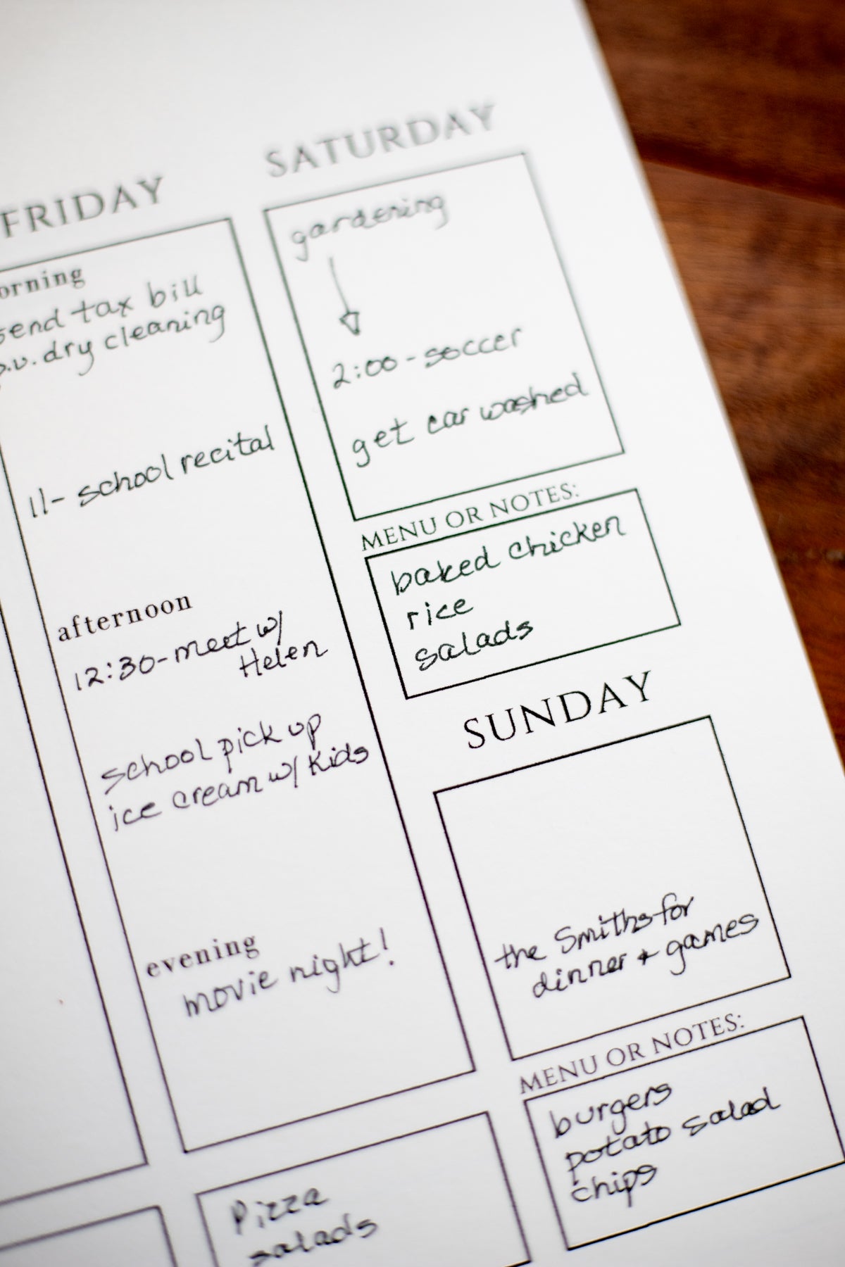 Weekly Calendar Notepad