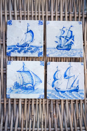 Delft Tile-Style Marble Coaster