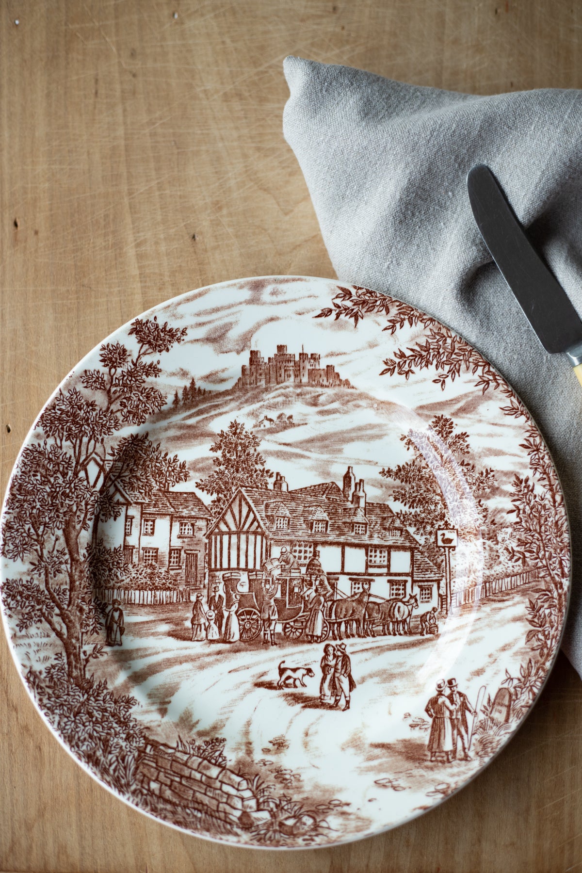 Vintage English Brown Cottage Dinner Plate