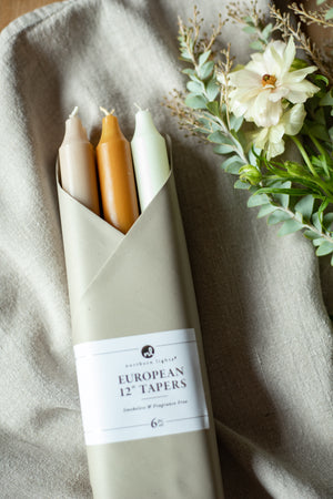 European 12" Autumn Taper Candles - Set of 6