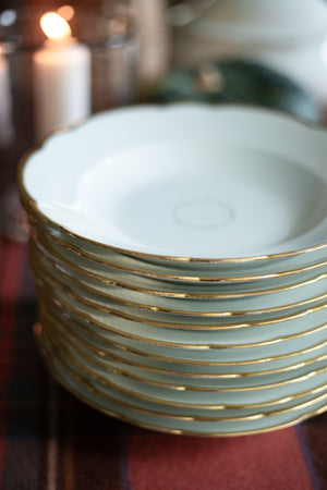 Antique Limoges Soup Bowls - White/Gold Trim - Set of 12