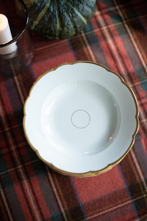 Antique Limoges Soup Bowls - White/Gold Trim - Set of 12