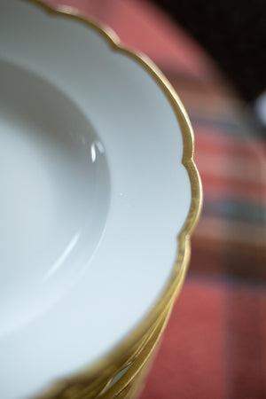 Antique Limoges Soup Bowls - White/Gold Trim - Set of 12