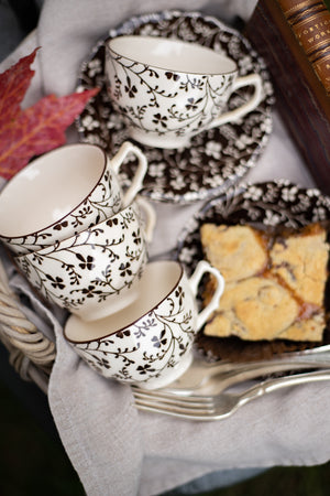 Vintage Laura Ashley Ironstone Teacups and Saucers - Set of 4