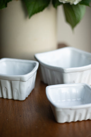 White Ceramic Berry Baskets - Set of 3