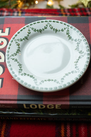 Vintage Plant Saucer Plate with Green Trim