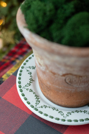 Vintage Plant Saucer Plate with Green Trim