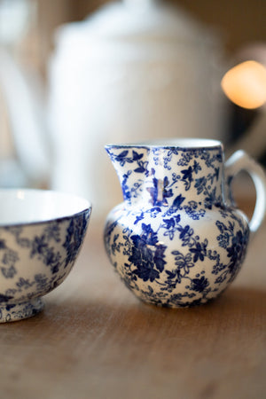 Antique Blue and White Creamer and Sugar Set