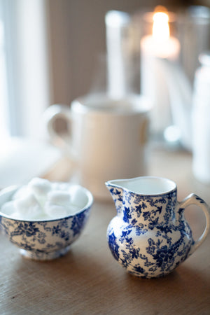 Antique Blue and White Creamer and Sugar Set