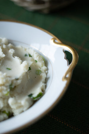 Vintage White Serving Bowl with Gold Trim