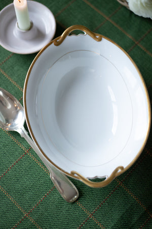 Vintage White Serving Bowl with Gold Trim