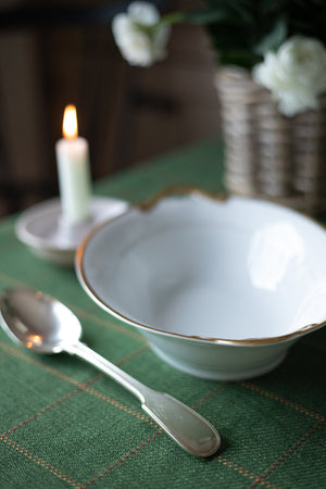 Vintage White Serving Bowl with Gold Trim