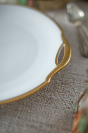 Vintage Round White Serving Platter with Gold Trim