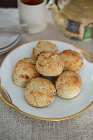 Vintage Round White Serving Platter with Gold Trim