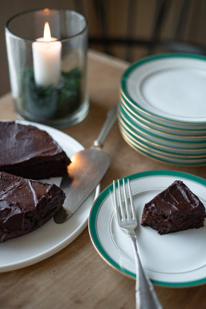 Vintage Green & Gold Trimmed Dessert/Salad Plates - Set of 9