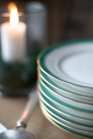 Vintage Green & Gold Trimmed Dessert/Salad Plates - Set of 9