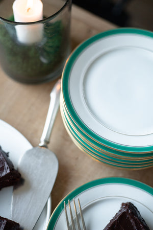 Vintage Green & Gold Trimmed Dessert/Salad Plates - Set of 9