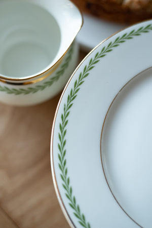 Vintage Leaf-Trimmed Dessert Plates (Set of 7) and Sauce Creamer
