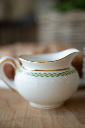 Vintage Leaf-Trimmed Dessert Plates (Set of 7) and Sauce Creamer