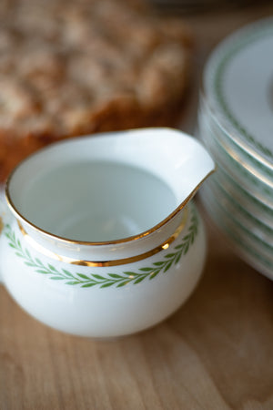 Vintage Leaf-Trimmed Dessert Plates (Set of 7) and Sauce Creamer