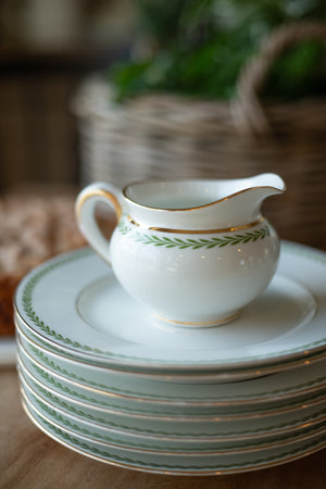 Vintage Leaf-Trimmed Dessert Plates (Set of 7) and Sauce Creamer