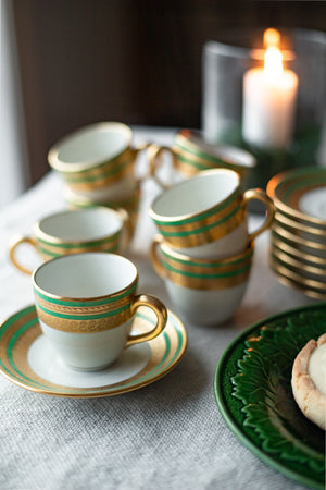 Vintage Green & Gold Espresso Set for 8