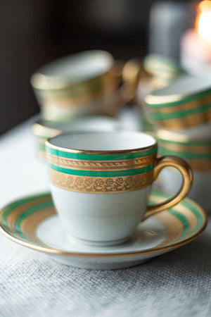 Vintage Green & Gold Espresso Set for 8