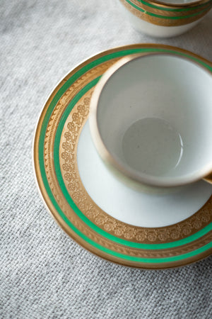 Vintage Green & Gold Espresso Set for 8