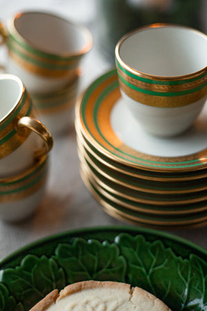 Vintage Green & Gold Espresso Set for 8