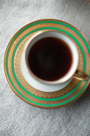 Vintage Green & Gold Espresso Set for 8