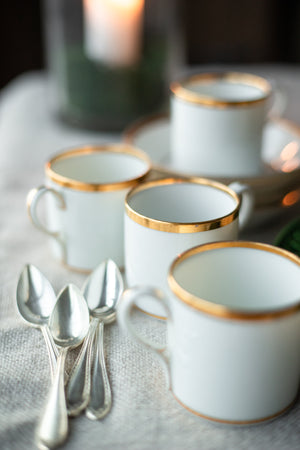 Antique Gold-Trimmed Espresso Set with Teaspoons