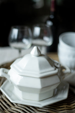 Small Vintage White Soup Tureen with Lid and Saucer - 3 pieces