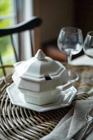 Small Vintage White Soup Tureen with Lid and Saucer - 3 pieces