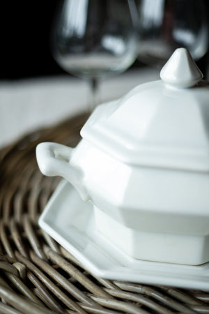 Small Vintage White Soup Tureen with Lid and Saucer - 3 pieces