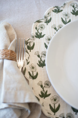 Scallop-Edge Block Print Round Placemats - Set of 2